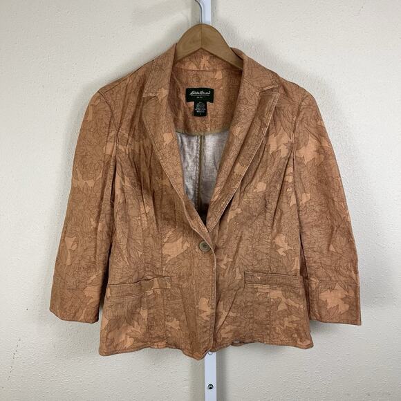 Eddie Bauer Vintage Y2K Linen Blend Floral Single Breasted Blazer Womens L Large - Picture 1 of 4